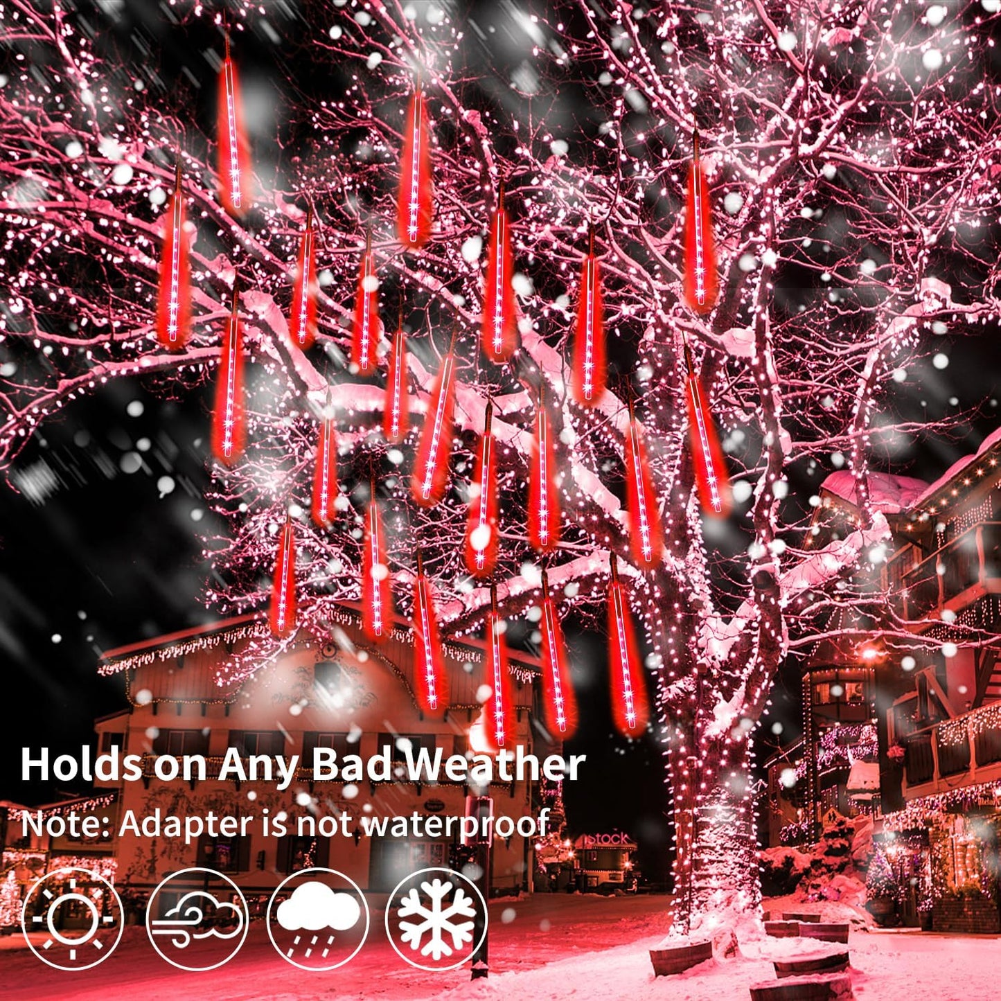 【4 Pack】 Christmas Lights Meteor Shower Rain Lights 20inch, Totally 40 Tube 1440 LEDs Icicle Lights Outdoor Raindrop Lights for Xmas Halloween Wedding Party Tree Holiday Decoration, Red