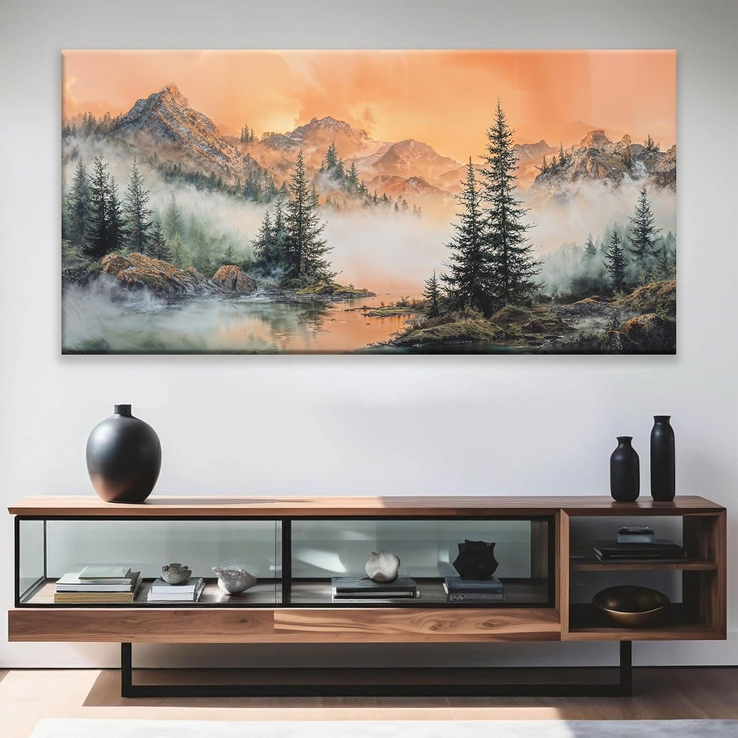 Mountain Wall Art For Living Room Large Size Canvas Art Wall Decor For Office Modern Bedroom Decorations Forest River Landscape Pictures Paintings Artwork Wall Mural Aesthetic Artwork 29 X 58 In
