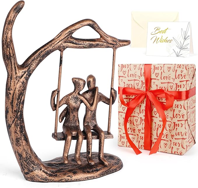 Kresecioo Anniversary Wedding Gifts for Couple/Her - Romantic Couple Statue in Love, Antique Bronze Metal Figurine Sweet Loving Together Iron Sculpture Decor, Mothers Day for Wife Birthday Gifts