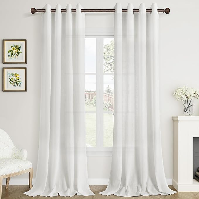 Aersas White Sheer Linen Curtains 108 Inches Long Grommet for Bedroom Semi Privacy Muslin Cloth Cotton Drapes for Window Ceiling Living Room Neutral Modern Boho Ivory Off White 108 Inch Curtain 9Ft