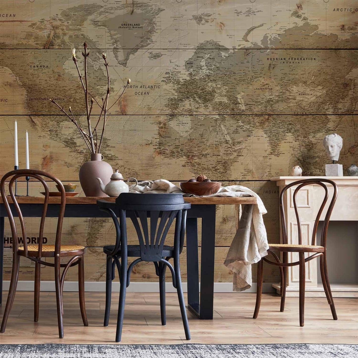 artgeist Premium Wall Mural World Map 157x110 in - XXL Non-Woven Wallpaper Fleece Wall Decor Photo Print Picture Image Design Home Map of The World k-A-0218-a-a