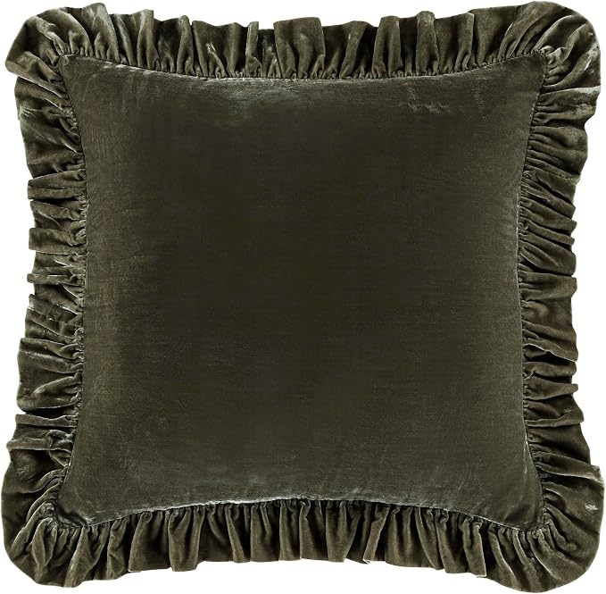 HiEnd Accents Stella Faux Silk Velvet Euro Sham Pillow Cover, 27x27 inch, Fern Green, Romantic Western Modern Traditional Style Luxury Bedding