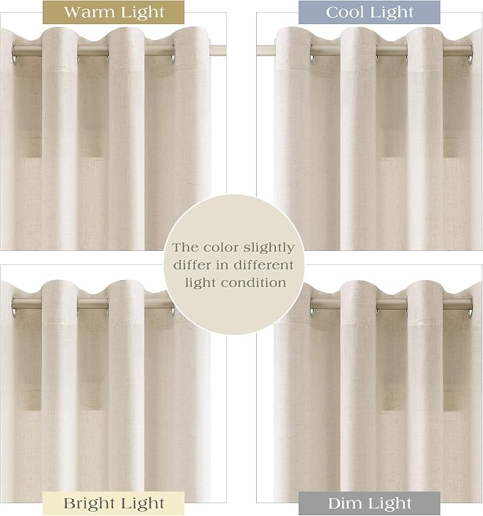 Cream Beige Linen Curtains 90 Inches Length for Living Room Grommet Top Sheer Light Filtering Natural Country Rustic Farmhouse Bedroom Window Curtain 2 Panels Soft Textured Drapes for Office 52x90