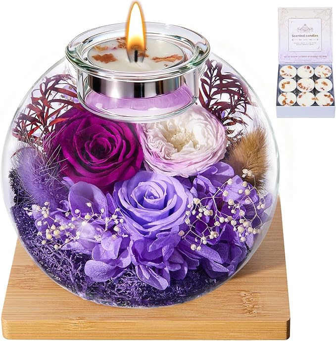 Mothers Day Rose Gifts for Mom Birthday Gift for Women Flowers for Delivery Preserved Flowers Forever Eternal Rose in Glass Dome Mother's Day Flower Gifts for Wife Grandma Sister from Daughter, Purple
