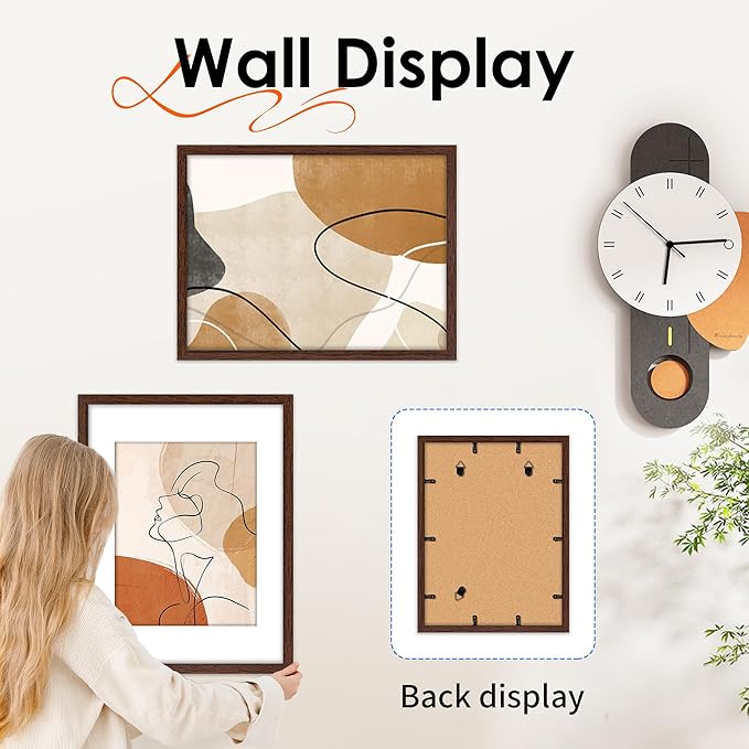 FIXSMITH 12x16 Picture Frame Brown Set of 2, Photo Frame with HD Plexiglass, Display Pictures 8.5x11 with Mat or 11x17 Without Mat, Brown Picture Frames Collage Wall Decor, Gallary Wall Frame