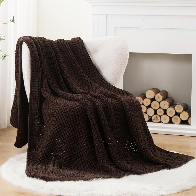 Bunnikins & Clover Dark Brown Throw Blanket for Couch, 50"x60" Soft Chenille Knit Throw Blanket for Home Decor, Decorative Chocolate Brown Blanket for Bed, Living Room