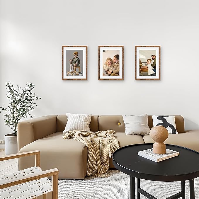 Picrit 10x14 Picture Frame Set of 12, Display 8x12 with Mat or 10x14 without Mat, Photo Frames for Wall Mounting or Table Top Display, Brown