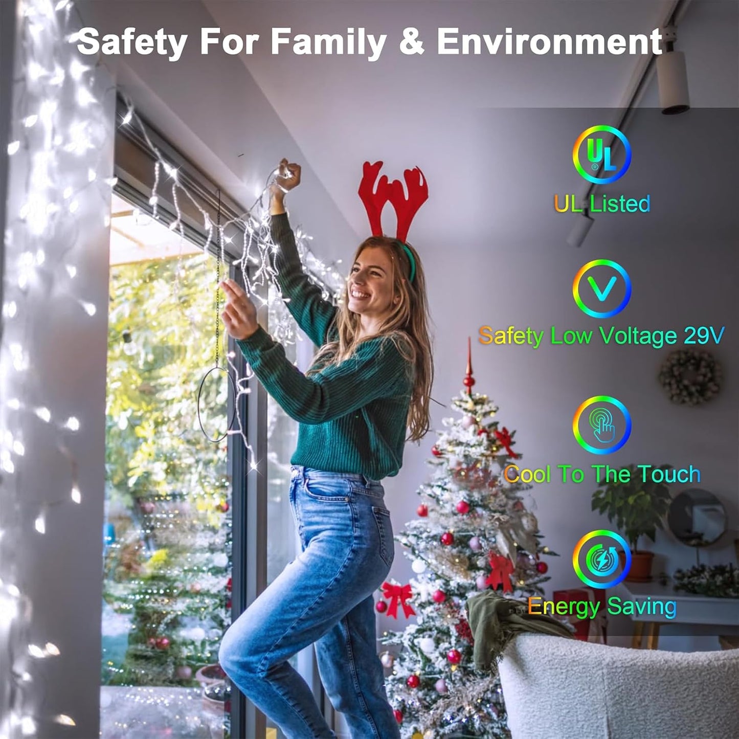 60FT 612 LED Outdoor Christmas Lights - 136 Ice Drops, 12 Pro Modes with Timer Memory & Brightness, Waterproof Hanging Ice String Light for Holiday Wedding Garden Fence House Decor (Cool White)