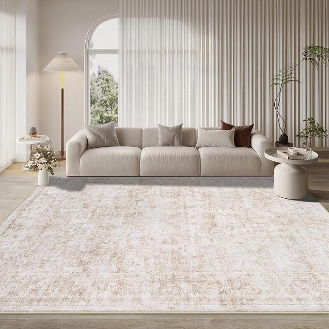 9x12 Area Rugs for Living Room Rug Washable: Modern Large Rug for Dining Room Bedroom Carpet Non Slip 9 by 12 Indoor Abstract Nursery Home Office Beige White