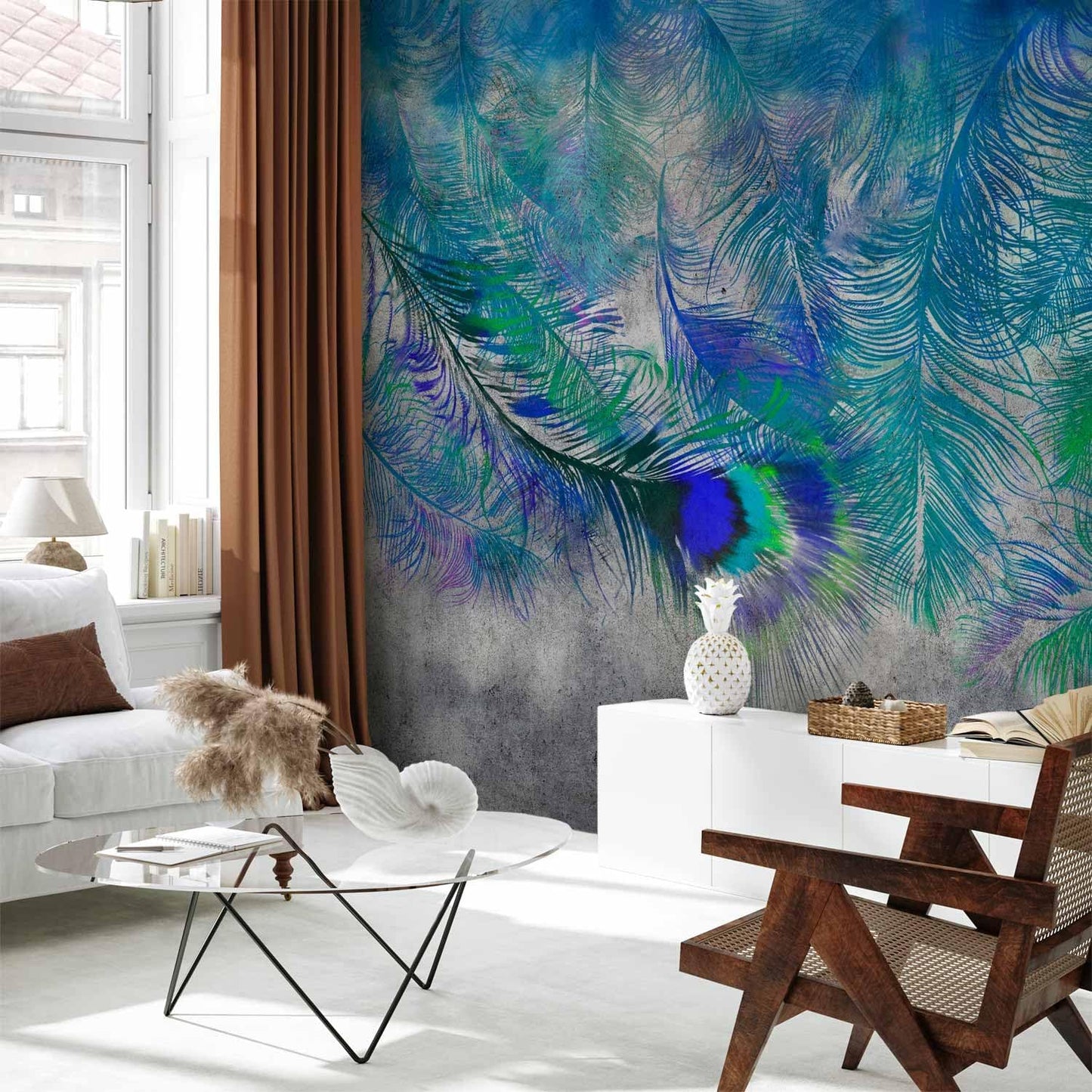 artgeist Premium Wall Mural Cement Feather 79x55 in - XXL Non-Woven Wallpaper Fleece Wall Decor Photo Print Picture Image Design Landscape Colorful Abstract n-A-1488-a-a