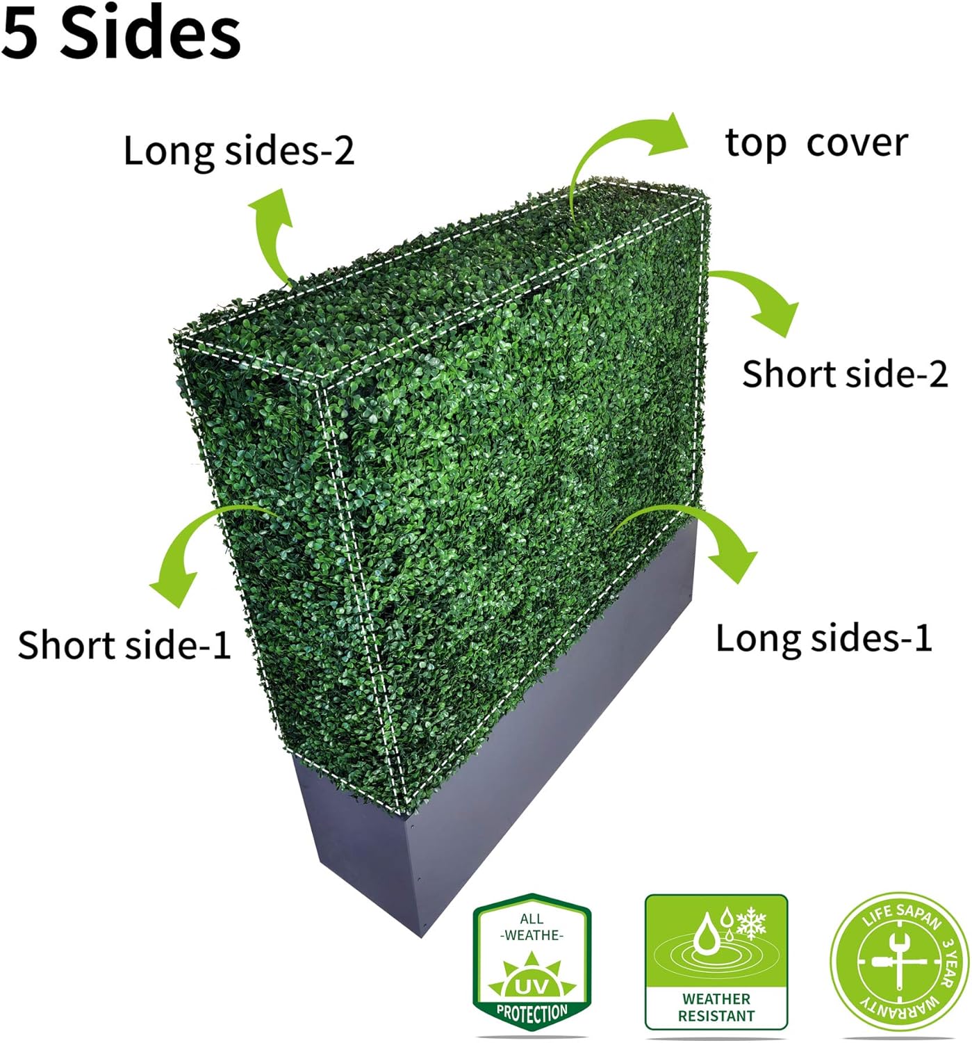 AGPL Upgraded Artificial Boxwood Hedge Wall with Dark Gray Stainless Steel Planter (96" Height 48" Width 12" Deep) Outdoor and Indoor Backdrop Divider Privacy Screen and Decorative Wall