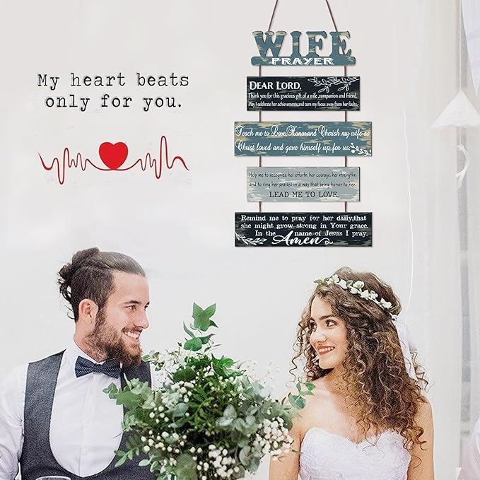 Prayer for Wife Rustic Wall Sign with 5pcs Panels Strung Together - Christian Religious Farmhouse Hallway Family Decor - Sweet Warming Gifts for Women,Couples
