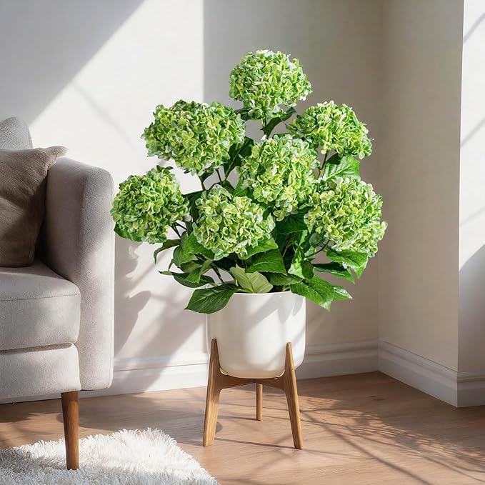 2 Pack Fake Flowers Trees UV Resistant Artificial Hydrangea Plants Indoor Outdoor Realistic Floor Plants Large Faux Plastic plantas in Pot for Home Porch Garden Office Porch Patio Front Bonsai Decor