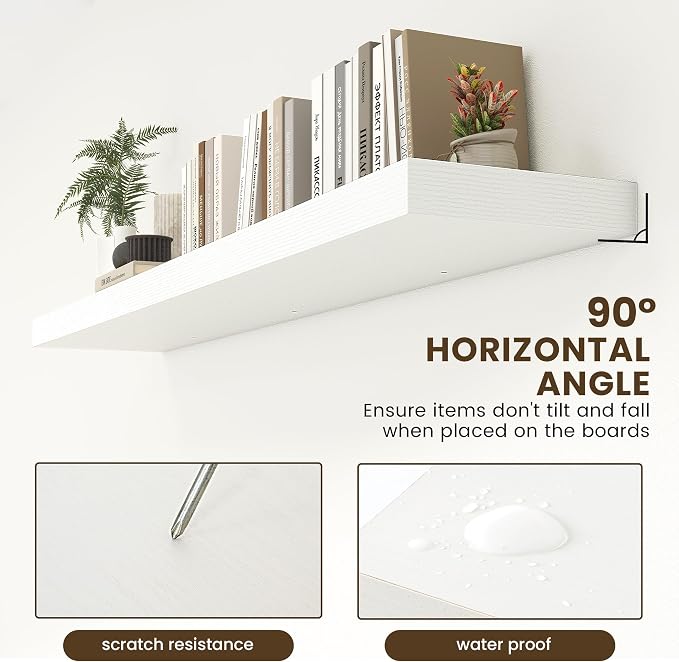 FLYJOE Deep Floating Shelves, 72 Inch White Shelves Set of 1 | 12 Inch Deep Shelves for Wall, 72'' x 12'' Rustic White Wood Shelves for Bathroom Living Room Laundry Room Kitchen