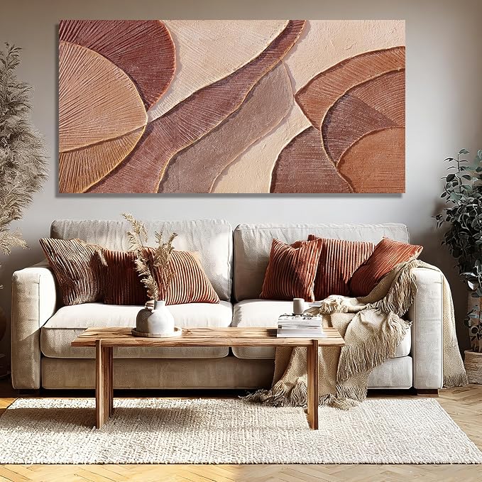 Dolidoteart Brown Beige Abstract Wall Art, Hand Painted Oil Painting for Office, Large Textured Horizontal Wall Decor for Living Room Bedroom, 24x48 Inch