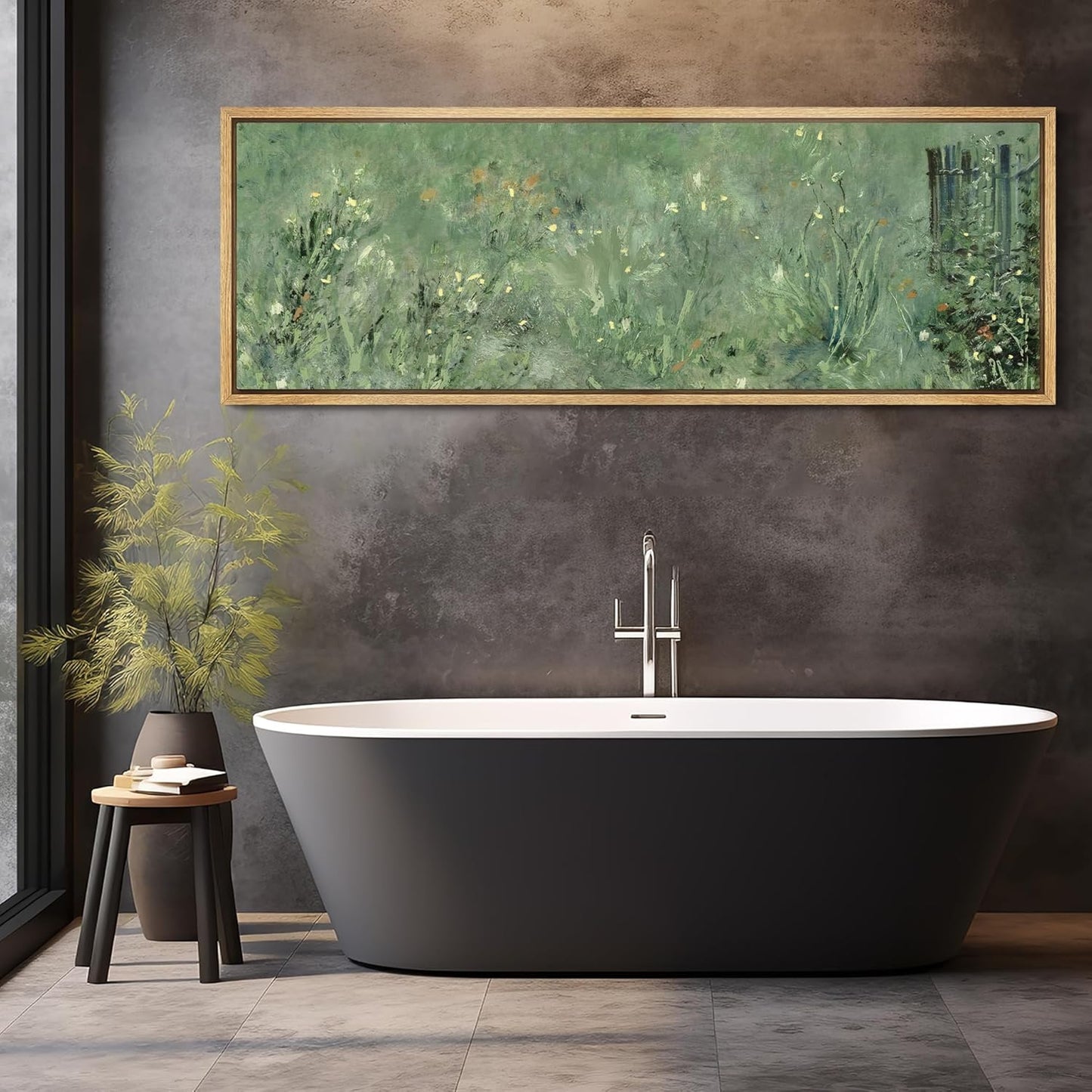 MUDECOR Large Framed Canvas Print Wall Art Meadow's Embrace Impressionist Wildflower Antique Retro Fine Art Illustrations Decorative Colorful for Bedroom - 60"x20"