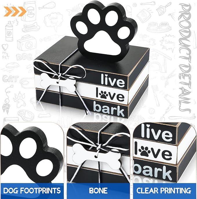 Pinkunn 4 Pieces Wooden Decor Dog Lovers Gifts, Paw Tiered Tray Decor for Table Mini Wood Book Stacks Centerpiece Block Signs for Party Home Room Kitchen Dining Table Shelf Decoration