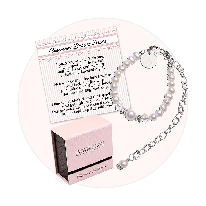 Cherished Moments Personalized Cherished Babe to Bride Keepsake Bracelet with Initial Charm in 925 Sterling Silver and Cultured Pearls for Baby Girl