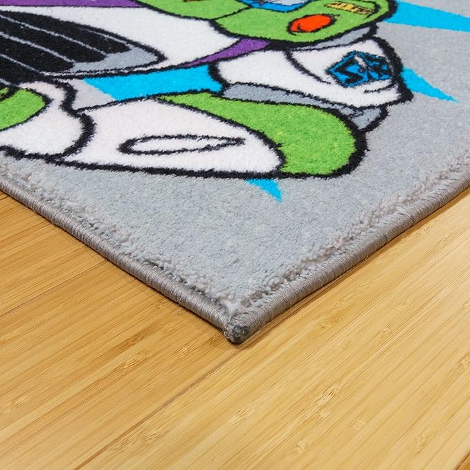 Gertmenian Disney Pixar Toy Story Indoor Area Rug - 3x5 Small, Non-Slip, Ideal for Children in Bedroom, Game Room, Classroom, Nursery or Play Area - Woody/Buzz Lightyear, Gray/Blue, 19850