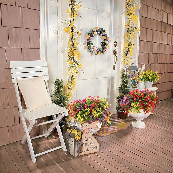 Rowfad 36 Bundles Artificial Flowers Outdoors UV Resistant Fake Plastic Spring Mum Flowers Colorful Silk Plants for Outside Porch Window Patio Home Decor(36, Red, Purple, Yellow, Rose Red)
