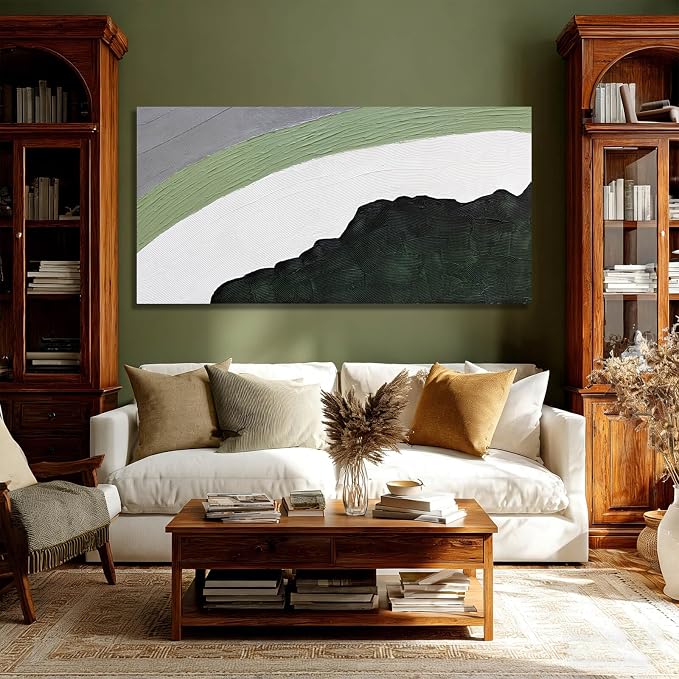 GAIDUOMAI Green Wall Decor Minimalist Wall Art Abstract Art Wall Decor White Painting on Canvas Line Art for Bedroom Dining Room Home 24x48 Inch Ready to Hang