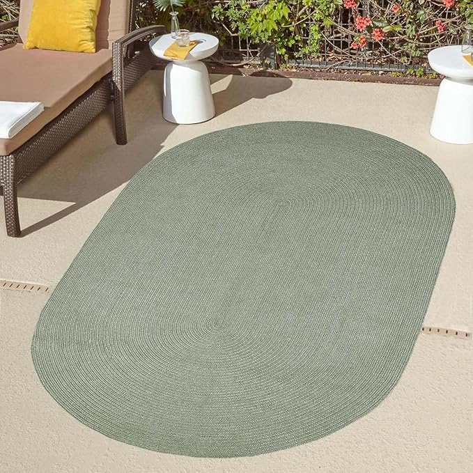 Superior Indoor/Outdoor Area Rug, Reversible Braided Floor Decor for Living Room, Kitchen, Patio, Front Porch, Modern Boho Farmhouse Rugs, Hardwood, Bedroom Accessories, 8' x 10', Fog Green