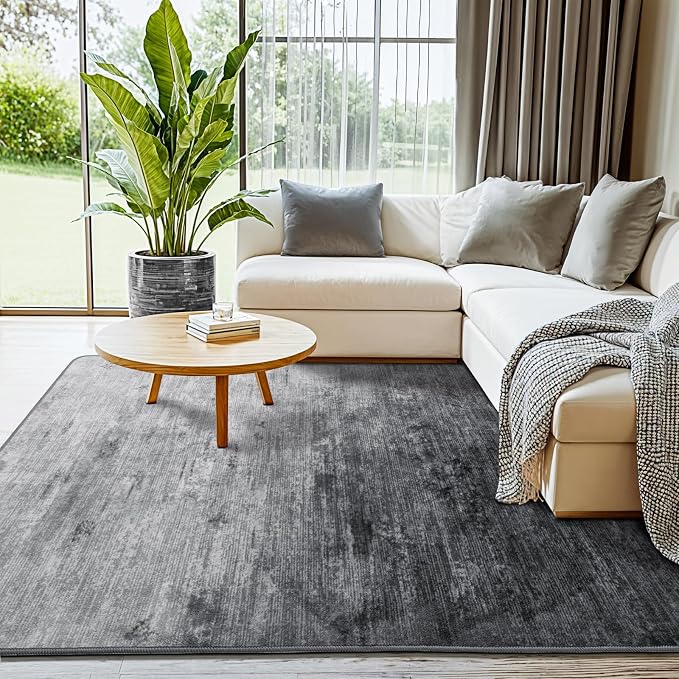 3x5 Washable Area Rug, Gray Solid Area Rugs for Living Room & Bedroom | Stain-resistant & Non-slip backing,Low Pile Washable Large Carpet, Solid Vintage Style For High Traffic Areas(3x5,Gray)
