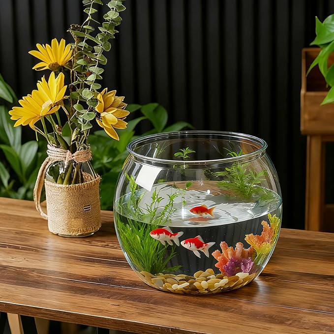 Geelin 3 Gallon Plastic Fish Tank Large Bowl Shatterproof with Crystal Clear Clarity for Terrarium, Flower Vase Centerpiece Gift for Fish Lovers (Round)