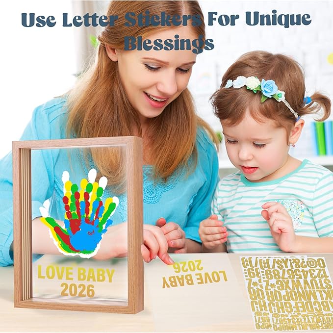 Bixinyo Family Handprint Kit - Baby Hand and Footprint Kit, Adoption Gifts, Family Gifts for New Parents, Christmas, New Mom, DIY Craft Keepsake Wooden Frame, 5 Non-Toxic Paints (Brown)