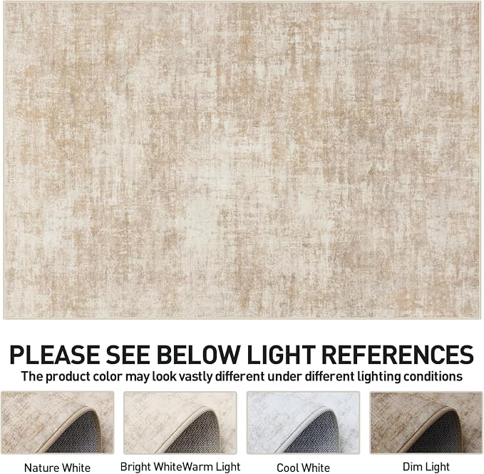 10x14 Area Rugs Washable Rug: Modern Abstract Living Room Rug Soft Anti-Skid Thin Carpet Indoor Floor Non-Shedding Carpets for Bedroom Dining Room Farmhouse Nursery Home Office Beige