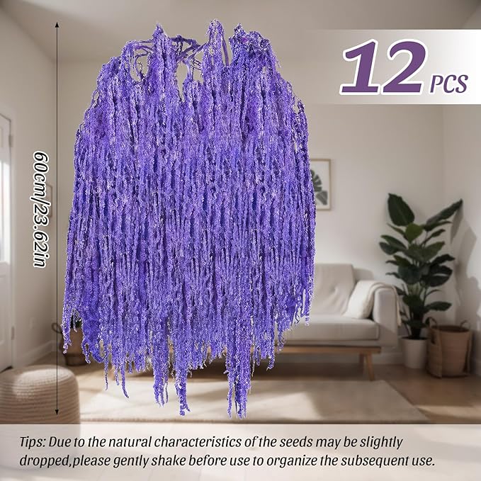 Suncalla 12 Pcs Purple Spring Natural Dried Amaranthus Hanging Flowers Amaranthus Artificial Flowers for Wedding Arch Bouquet Floral Garland Wall Home Decoration (23 Inch)