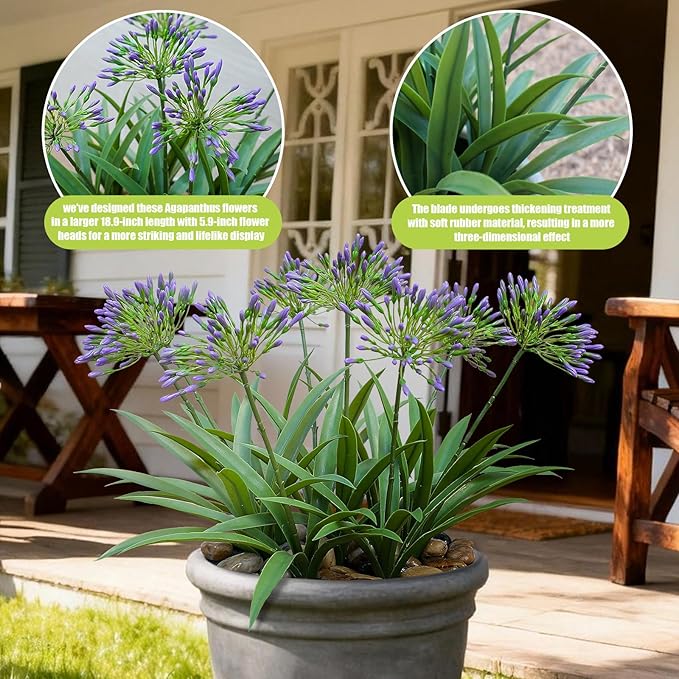 Artificial Flowers Plants for Outdoor Planters 8 Bundles Purple Flower Large Spring Summer 18.9 in Look Real Plasic Plant for Front Porch
