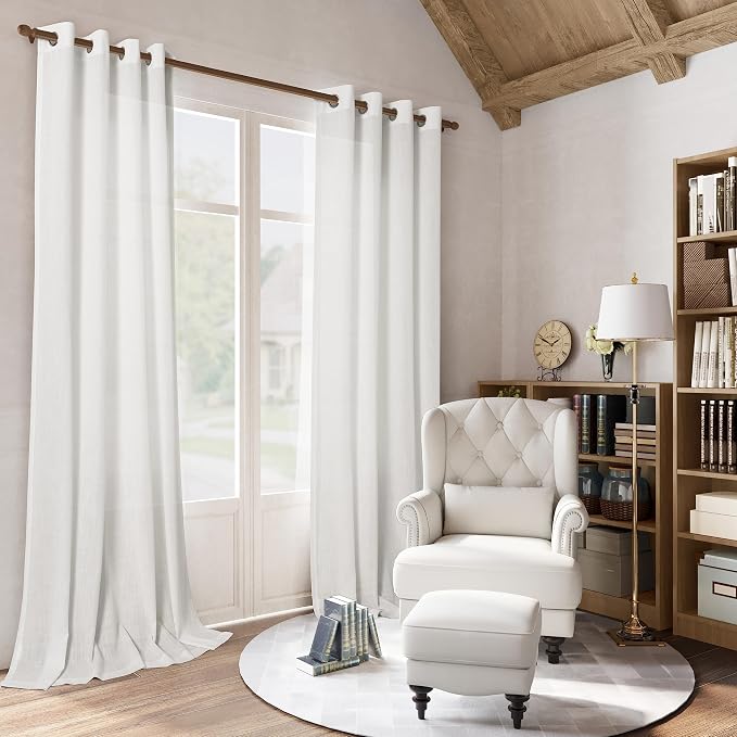 Off White Living Room Curtains 96 Inches Long 2 Panels Set Light Filtering Cotton Linen Drapes Grommet Elegant Neutral Window Treatment Ivory Warm White Boho Sheer Curtain 96 Length for Bedroom 8FT