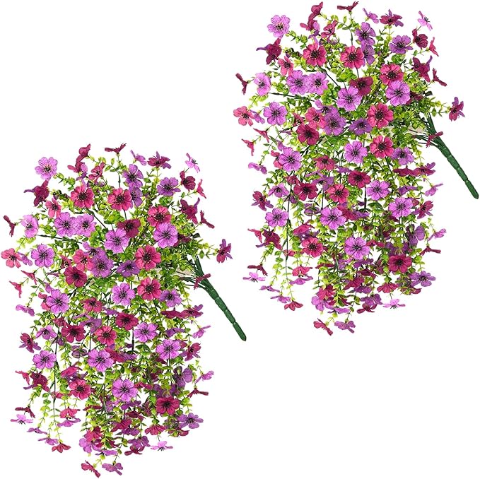 ZFProcess Artificial Hanging Flowers for Outdoors Spring Decoration, 2PCS Silk Fake Daisy Realistic Outdoor Flowers UV Resistant Porch Patio Window Yard Decor(Light Purple Red)