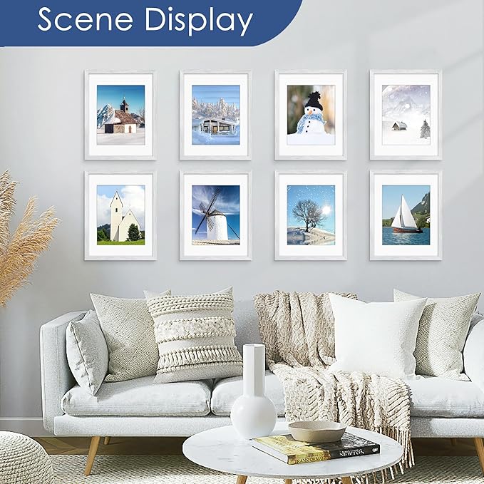 PEALSN 11x14 Picture Frame Set of 6, Display Pictures 8x10 with Mat or 11x14 without Mat for Wall Mounting or Table Top Display, Photo Frames Collage for Wall Decor, Silver
