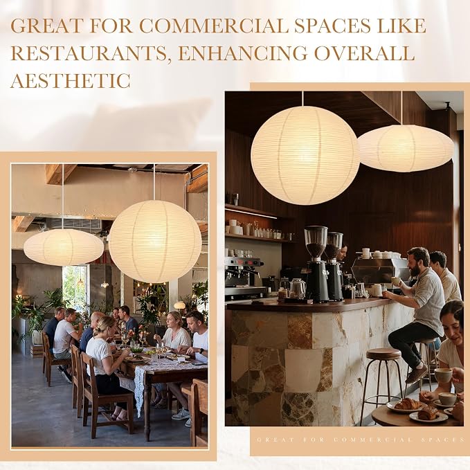 Nuanchu 2 Pack 30" Large Hanging Paper Lampshade Set Round and Oval White Lanterns Pendant Ceiling Light Shade with 20ft Cord and Hooks Chinese Foldable Light Covers for Dining Room Home Decor