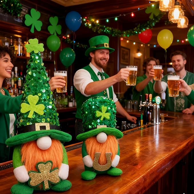 Eimilaly Lucky Clover Gnomes for St. Patrick's Day Decor, Spring Gnomes Set Ornaments for Garden or Theme Party Gnome Decor - 2PCS