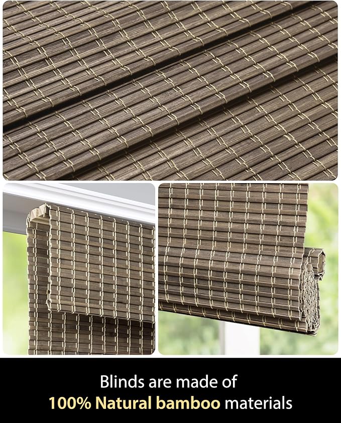 UNISHADES Cordless Bamboo Roman Shades, 34.5×48 in, BDP-Driftwood | Wide Bamboo Strip Weaving Technique, High light-blocking capacity, High Level of Privacy Protection