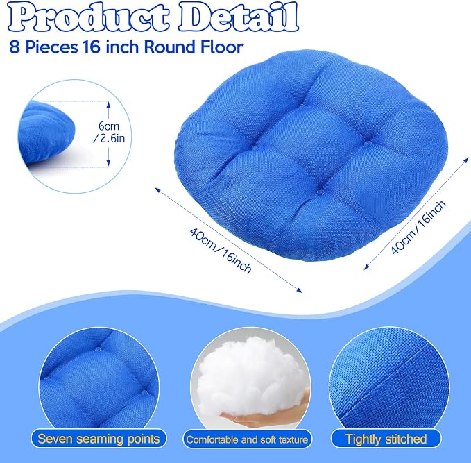 Fumete 8 Pcs 16 Inch Floor Cushions Pillow for Kids Bulk Classroom Round Flexible Seating Floor Cushions for Students Home Daycare School Reading Corner Yoga Meditation Picnic (Royal Blue)