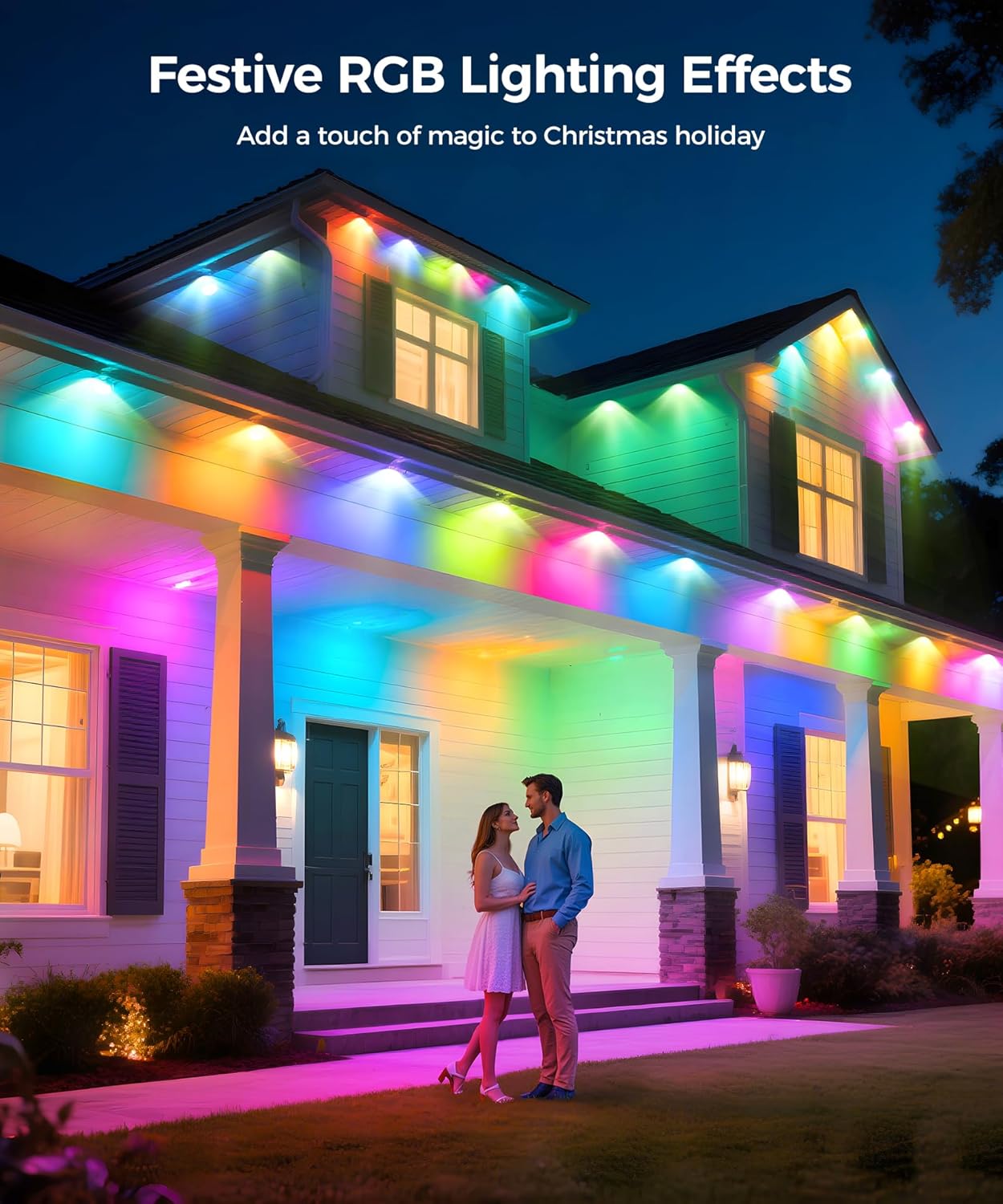 POOFZY Permanent Outdoor Lights for House, 200ft RGB+IC Smart Outdoor Decor, 50 Scene Modes, App/Remote Control, IP68 Waterproof, for Christmas, Holiday, Daily & Pool Party Decor, House Roof Lighting