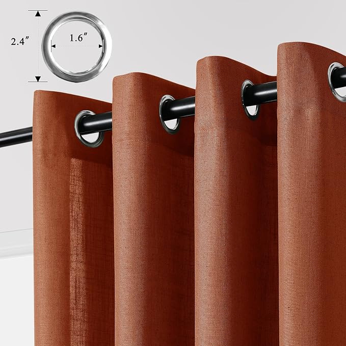 Terracotta 96 Inch Linen Curtains for Sliding Door Living Room Grommet Neutral Farmhouse Boho Light Filtering Semi Sheer Rust Orange Red Curtain Drapes for Bedroom Aesthetic 96 Inches Long 2 Panels