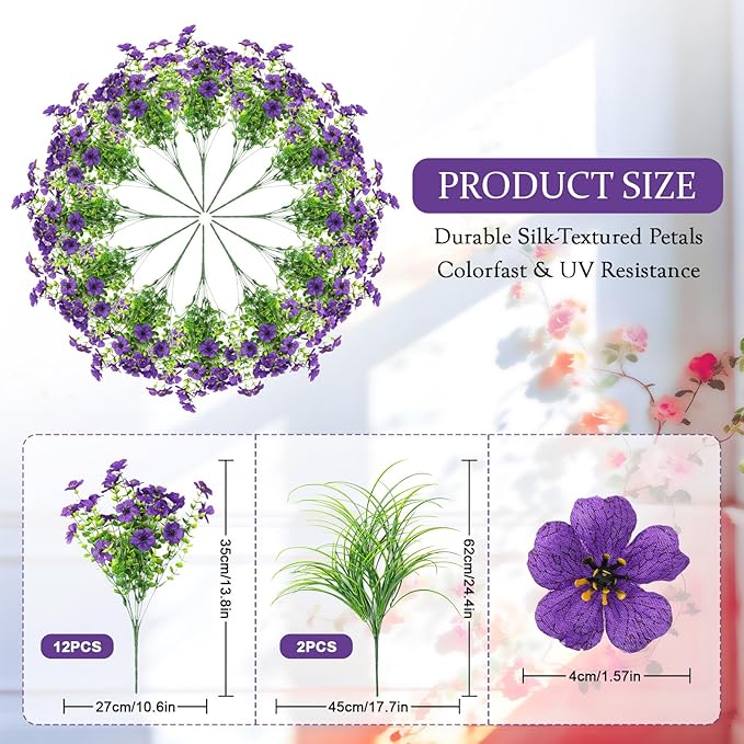 Artificial Flowers for Outdoors 14 Bundles UV Resistant Fake Flowers Daisy with Greenery Plants Faux Outdoor Flowers for Spring Summer Decoration Outdoor Faux Plants Home Window Porch Patio Yard