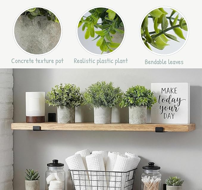 Lemonfilter Fake Plants, 3PCS Small Artificial Plants Indoor in Pots Plastic Eucalyptus Home Plant Desk Greenery Decor, Plastic Small Faux Potted Plant for Bathroom Bedroom Shelves Decor