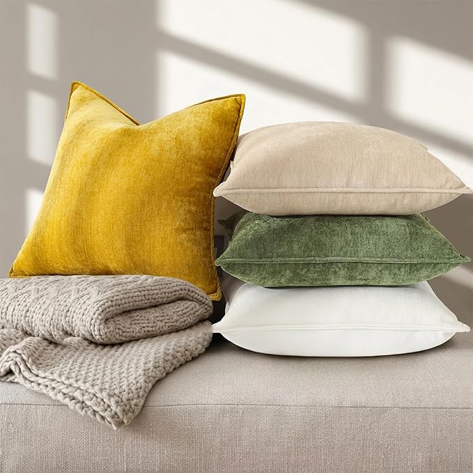 decorUhome Summer Couch Throw Pillow Covers 16x16 Set of 2, Decorative Soft Velvet Modern Cozy Chenille Pillow Cases with Elegant Design for Sofa Bed Living Room Home Decor, Rust