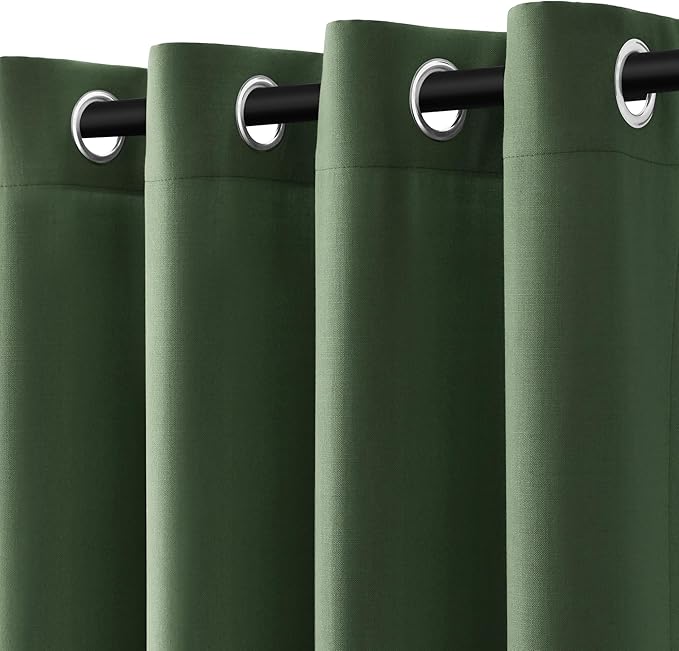 Extra Long Olive Green Linen Curtains 102 Inches Length for Living Room 2 Panels Set Grommet Top Sunlight Filtering Semi Sheer Curtain Linen Blend Soft Drapery for Dining Room Windows 52x102