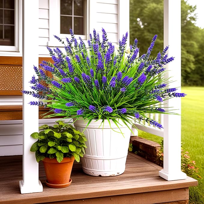 TSTWETO Artificial Plants Outdoor, 22 Pcs Fake Flowers UV Resistant Outdoor Artificial Lavender Flowers, Plastic Faux Plants for Porch Garden Planter Yard Window Box