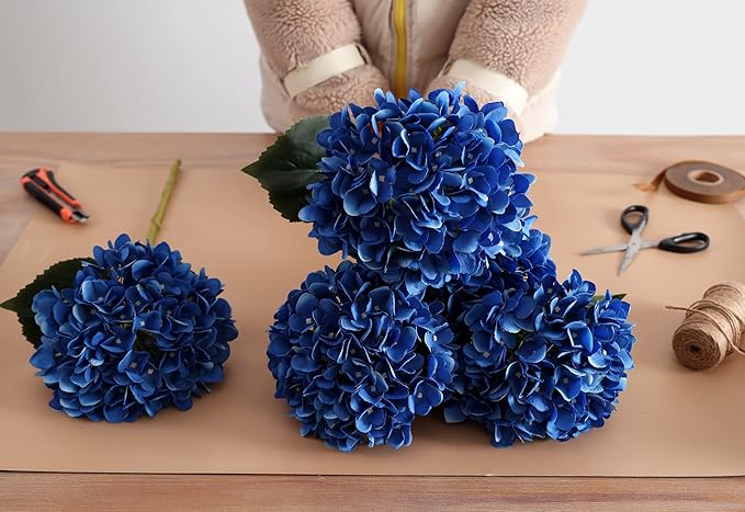 PARTY JOY 12PCS 15.4In Artificial Hydrangea Silk Flowers Bouquet Faux Hydrangea Stems for Wedding Centerpieces Home Decor