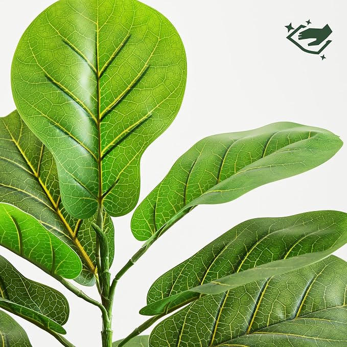 2 Pack Artificial Fiddle Leaf Fig Tree 30in, Large Realistic Faux Ficus Lyrata Plant with Wood-Grain Pot Table Top Faux Plant for Indoor Outdoor Home, Office, Living Room, Bathroom Decor