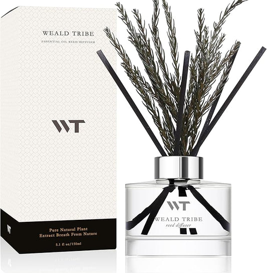 WEALD TRIBE Flower Reed Diffuser Set Balsam Fir Scent for Bathroom Accessories Shelf Decor & Air Fresheners, Fresh Air Sticks Defusers with 5.1 fl oz Essential Oils, House Office Decor & Gifts