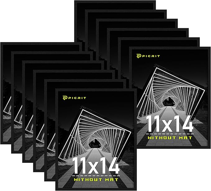 Picrit 11x14 Picture Frame Set of 12, Wall Gallery 11 x 14 Photo Frames without Mat, Multi Photo Display for Home Decor, Black